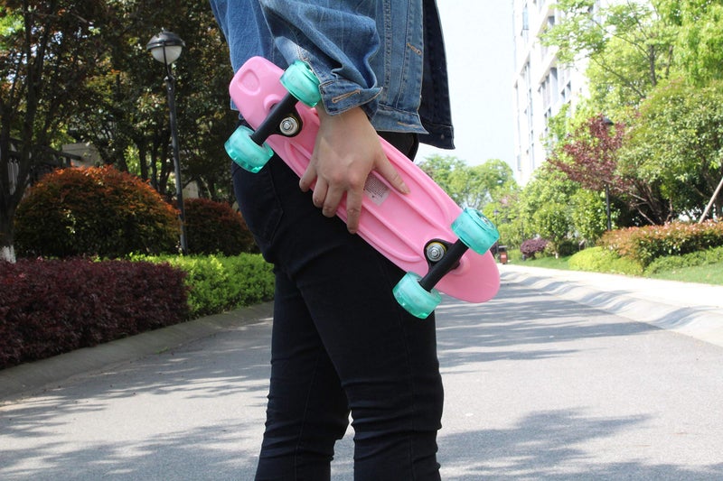 CyBoard 17inchX5inch Pink Mini Skateboard, Mini Cruiser Board with Soft PU Wheel - Image 4